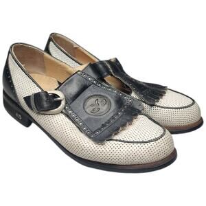 Walter Genuin Women’s Kiltie Golf Shoes Black White Size 7D Made In Italy